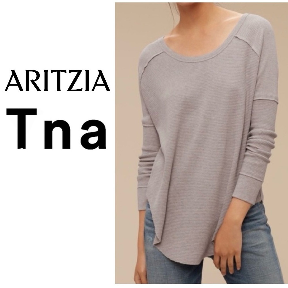 ARITZIA TNA Alder Tee Gray Waffle Thermal Lightweight Long Sleeve Top Women M